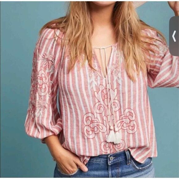 Anthropologie Akemi + Kin Audria Linen Peasant Top M - Picture 3 of 9